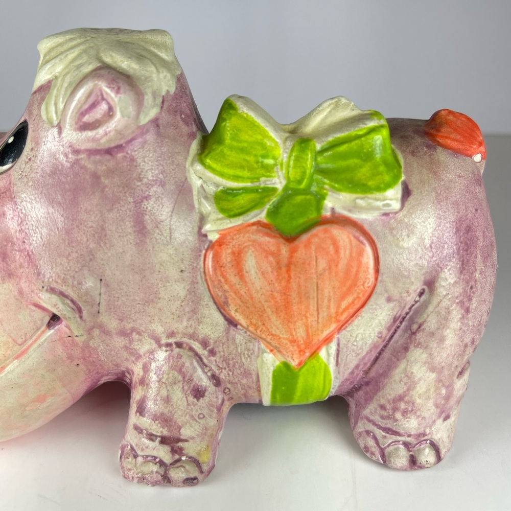 Vintage purple chalkware hippo piggy bank - Picture 6 of 12